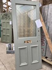 ANTIQUE FRONT ENTRANCE DOOR - Green Pattern Glass - Victorian  - RECLAIMED