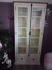 Wooden Display Cabinet with Glass Doors and Shelves With Two Draws