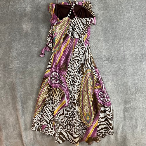 Vintage Y2K Midi Dress Womens S Fairy Purple Paisley Animal Maximalist Ruffle - Picture 5 of 7