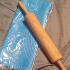 Wood Rolling Pin w/ Handles + Blue Silicone Non-Stick Pastry Mat, 2 Pack — photo 1