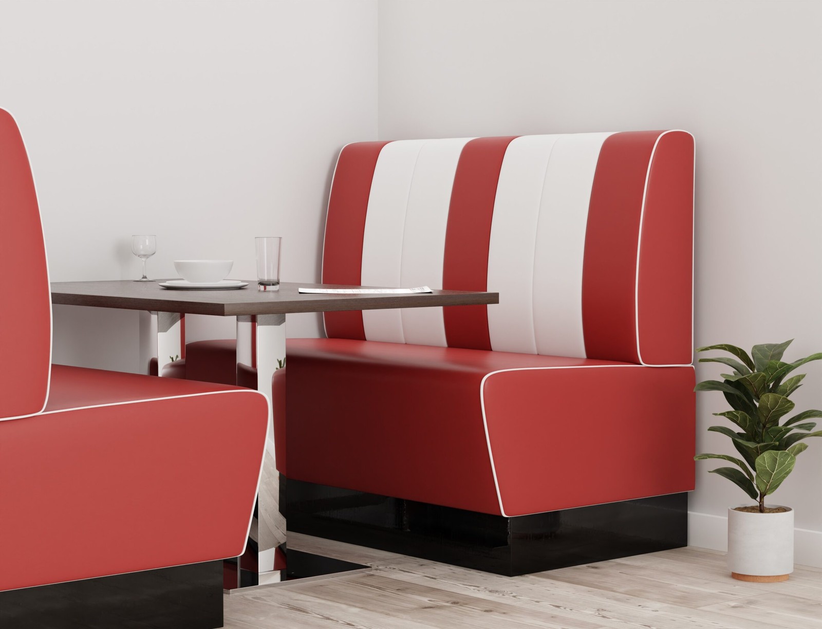 Gastro Sitzbank Americano Retro Dinerbank Rot Weiß 200 cm breit Amerikan