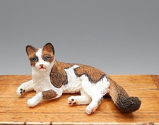 Casa de muñecas artesanal vintage pintada a mano 1:12 ÚNICA gatito gato