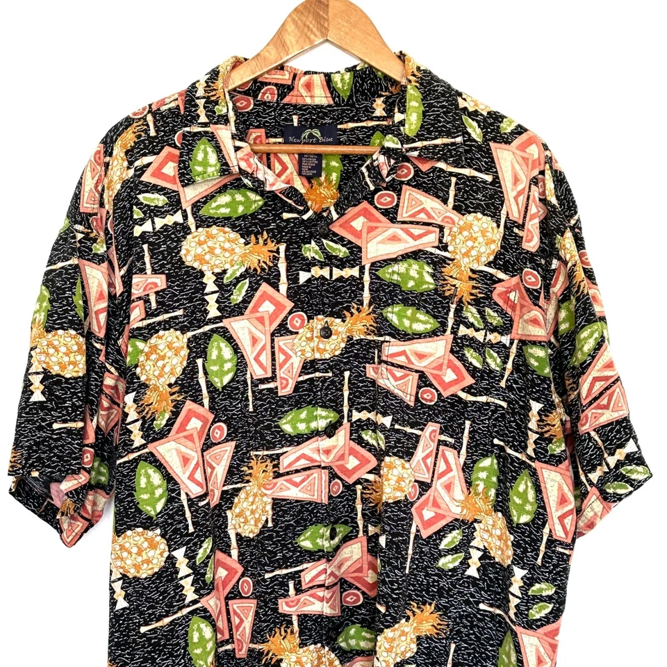 Newport 蓝色衬衫男式 XXL 菠萝几何夏威夷短袖口袋上衣 — 第 3/4 张图片