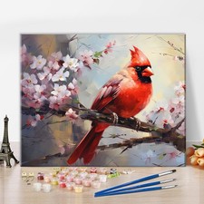 Animals DIY Oil Painting Kit, Bird Paint by Numbers for Adults, Cardinal Pain