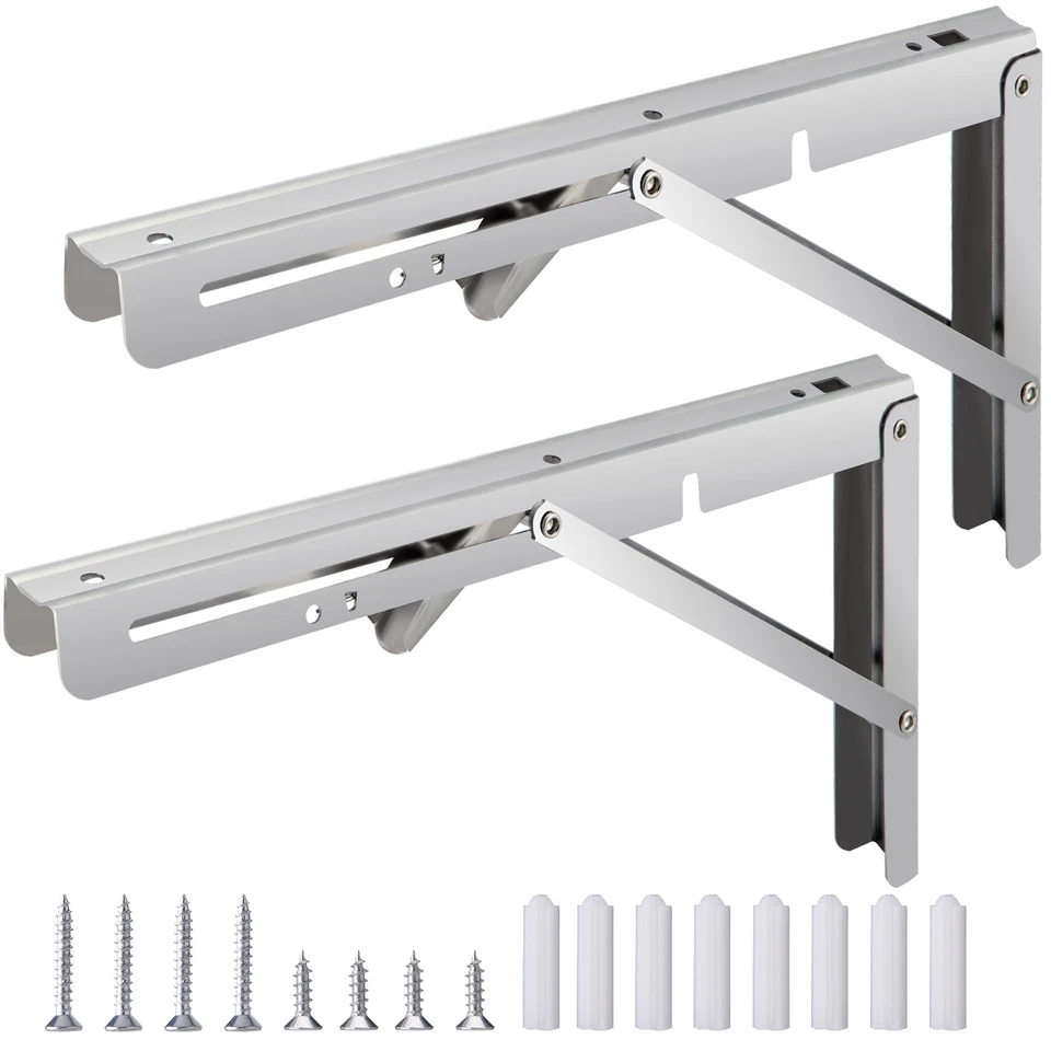 2/4PC Folding Shelf Brackets 8"-20" Stainless Steel Drop Down Bracket Heavy Duty - Image 3 of 4