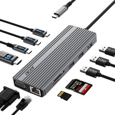 11 in 1 USB C HUB Multiport Adapter with 4K 60Hz HDMI, 1080P VGA, 2x10Gbps