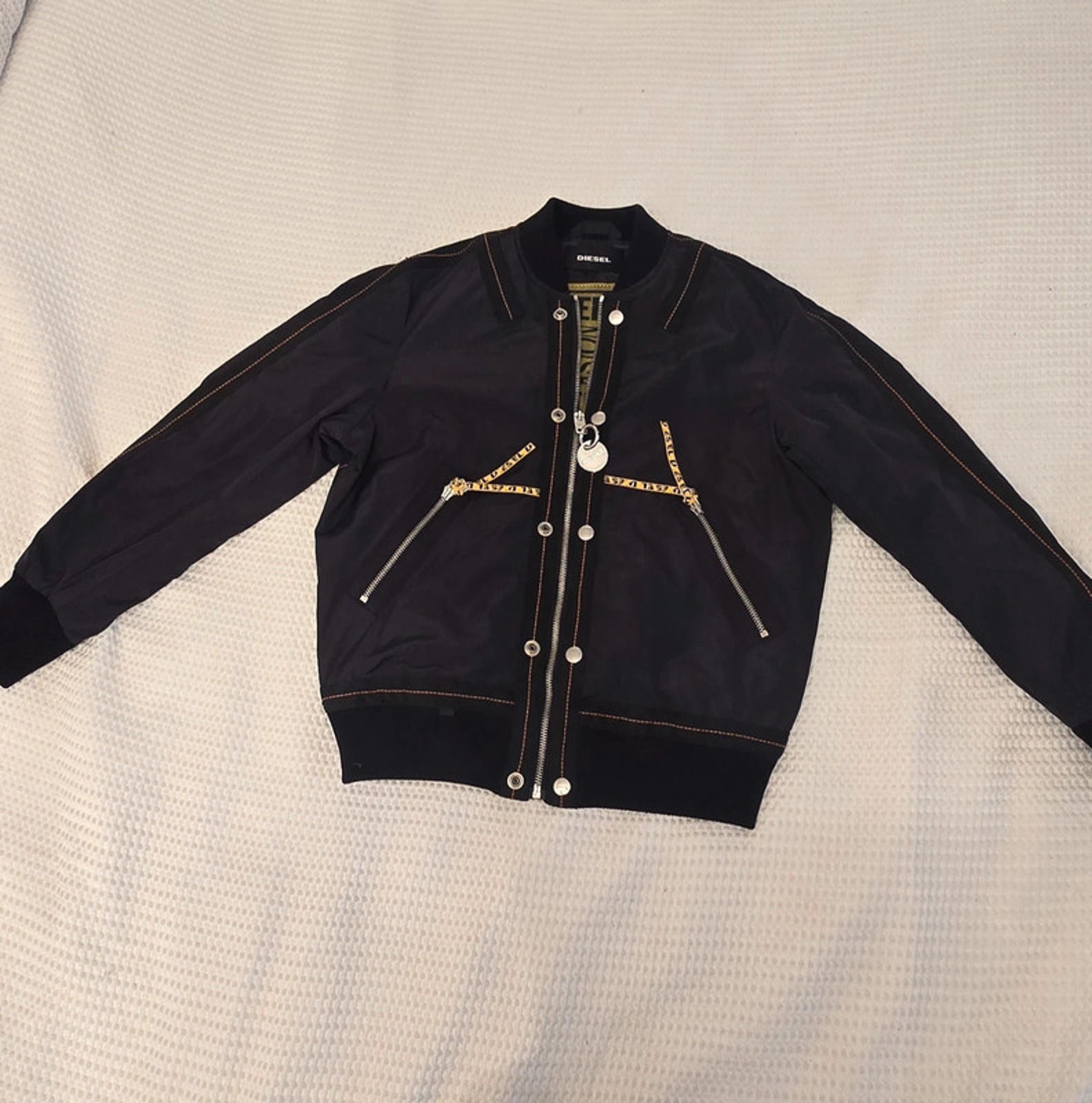 Rare Diesel Kids Bomber Jacket, Black Silence in Noise Parachute Back,  Age 12 image 6