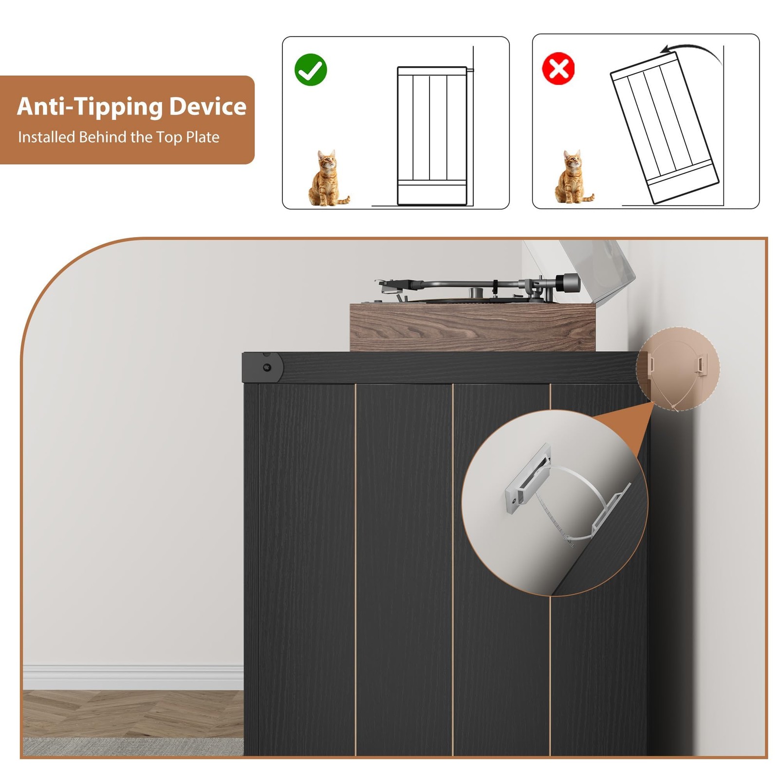 Vinyl Record Stand w/ 6 Storage Cubes, Farmhouse Turntable Cabinet Living Room