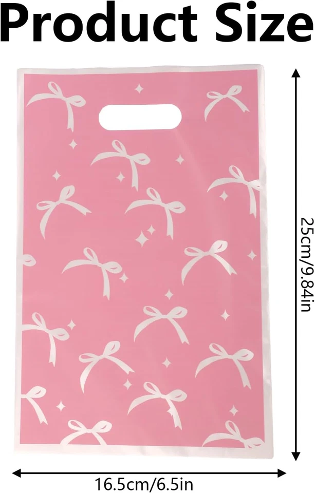 30 Piezas Bolsas de Regalo de Lazo Rosa, Lindo Lazo Plástico Bolsas de Regalo Favor de Fiesta con Temática de Lazo Foto 2 de 4