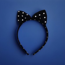 Cat Ears Glamoween Halloween Headband Black w/Faux Pearls