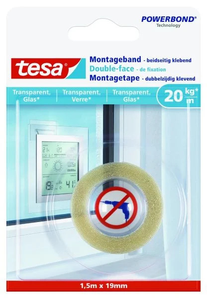 Tesa Montageband 1,5 M X 19 Mm Transparent Klebeband Doppelseitig Montage Band-image