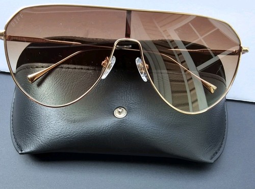 DIFF Dash Shield Sunglasses Gold Brown Gradient Oversized Aviator w/ Case