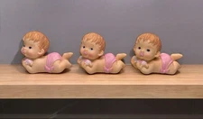 3 CWI Brand Baby Figurines Vintage Baby Shower Gift Decor Crafts 2” T Pink NWT