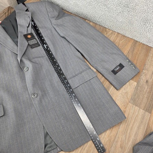 Haggar Suit Set Mens 46 L Gray Clifton Stripe Pleated Cuff Pants 40x32 New - Picture 10 of 21