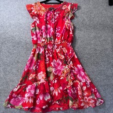 Vince Camuto Dress Size 10 Pink Floral Ruffle Flutter Sleeve Smocked Waist