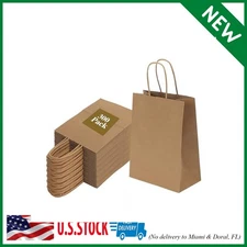 300 Pack 6x3.25x8 Inch Small Brown Paper Bags with Handles Bulk, Kraft Paper Gif