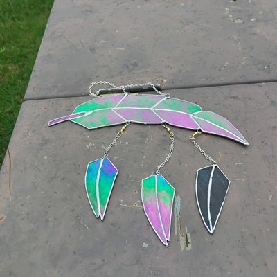  Feather Stained Glass Multi-color With Three Multicolor Spinners,  Therapeutic