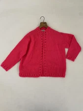 VTG Rosanna Medium M Hand Loomed Cardigan Sweater British Hong Kong Bright Pink