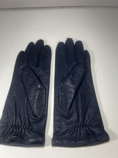 VTG Women's Navy Blue Leather Gloves Size Small, Acrylic Lined Perforated Accent