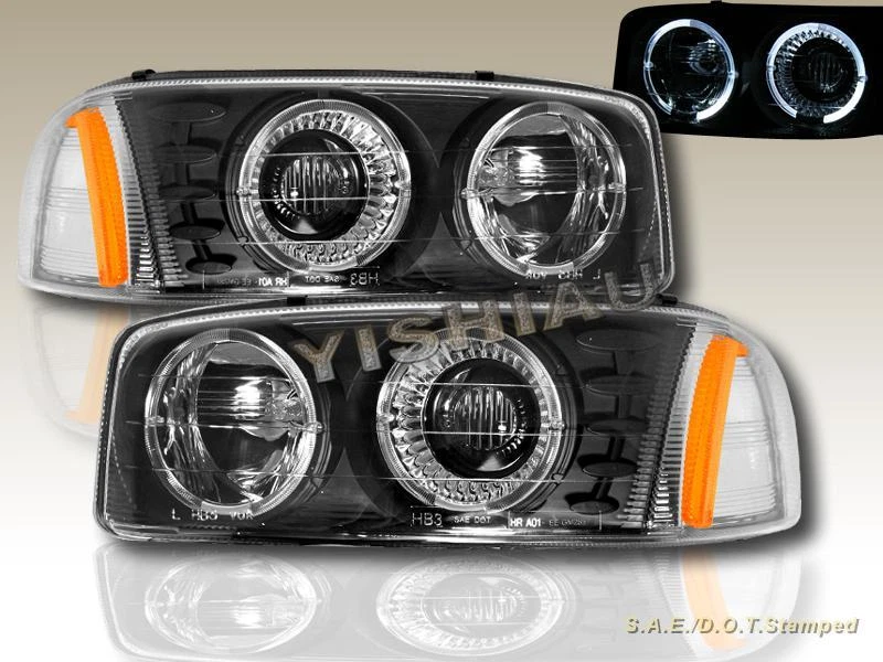 Faros GMC SIERRA 1999-2003 Stepside doble halo + parachoques + luz trasera JDM NEGRO Foto 2 de 4