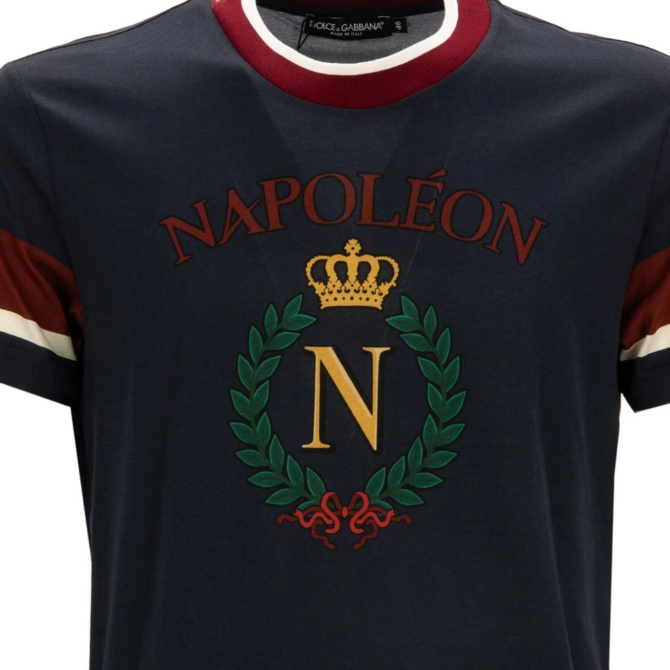 Camiseta azul 13421 DOLCE & GABBANA DG logotipo coroa real Napoleão algodão - Imagem 4 de 4