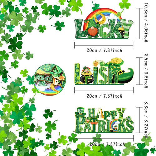3 Pieces St. Patrick'S Day Table Decoration Shamrock Sign Table Centerpiece Lepr - Picture 7 of 12