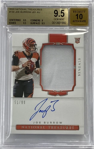 2020 National Treasures Joe Burrow Rookie Patch Auto #51/99 BGS 9.5 Bengals RPA