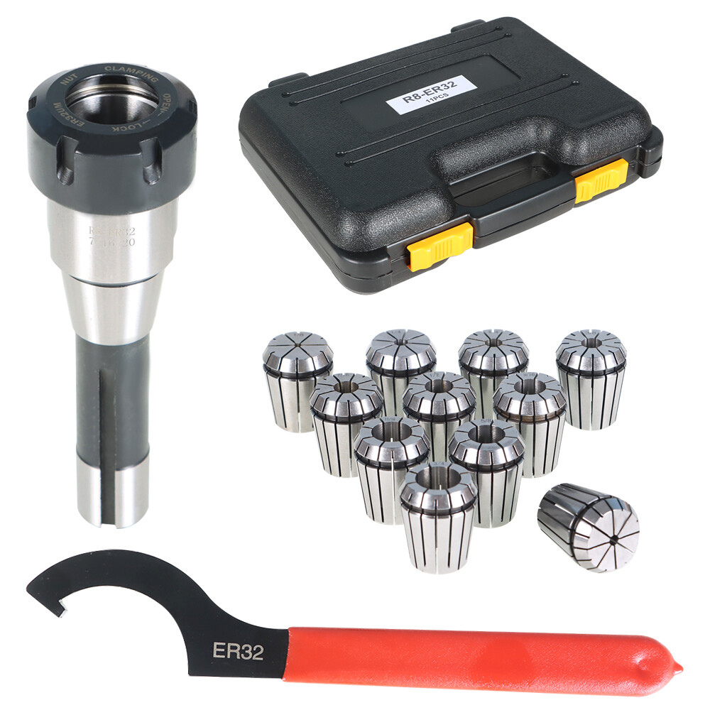 ER32 Collet Chuck Set With MT3 Shank – 11 Collets (1/8" To 3/4"), Spanner Wrench, For CNC Lathe, Milling & Drilling