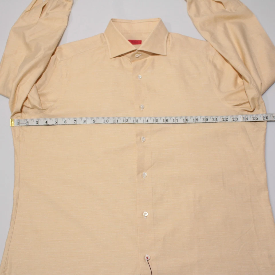 Camisa de vestir Isaia nueva con etiquetas talla 44 17,5 en mezcla de algodón y seda amarilla hecha en Italia Foto 4 de 4