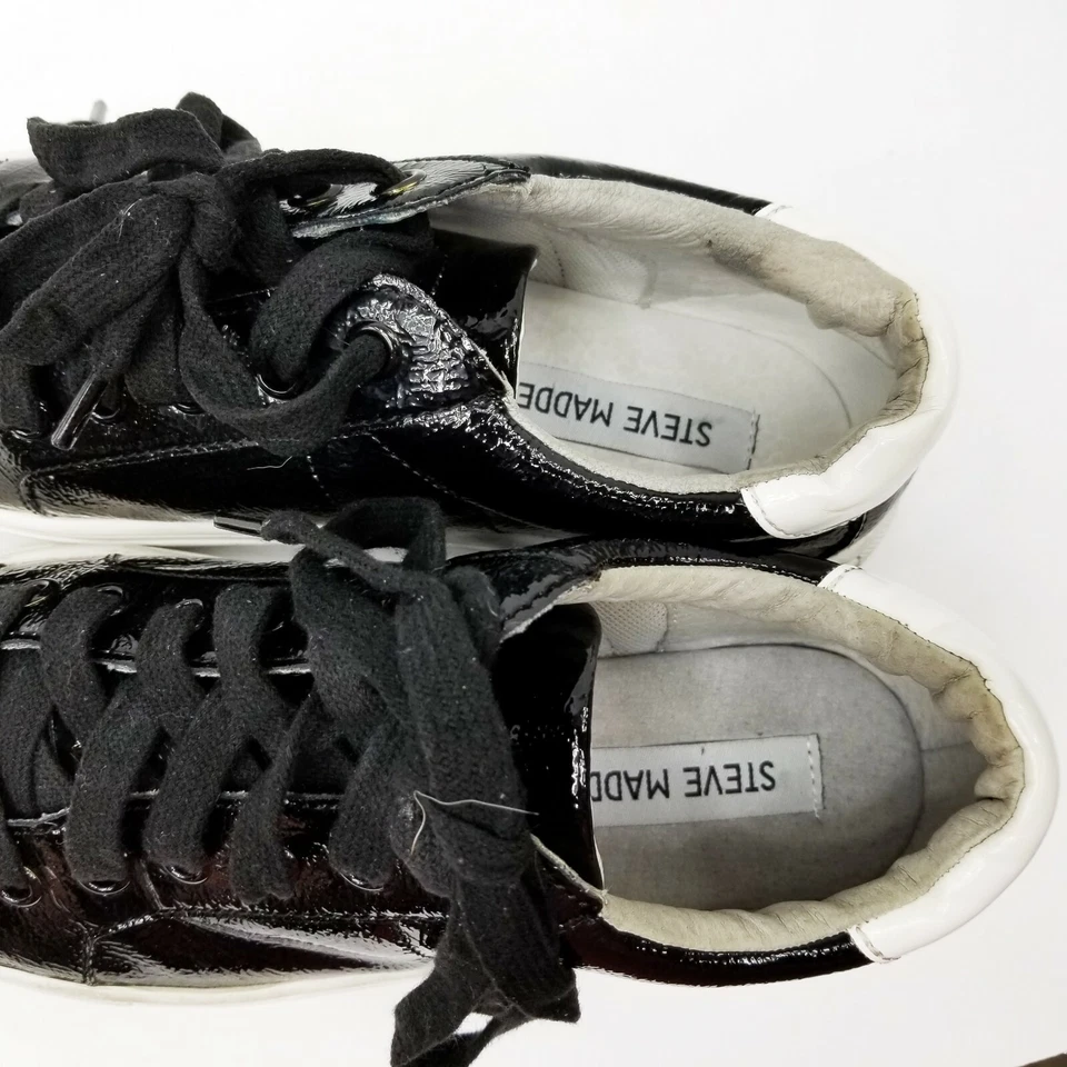 Steve Madden Love Black Patent Fashion Sneakers Shoes US 5.5B EUC WOW! - Image 3 of 4