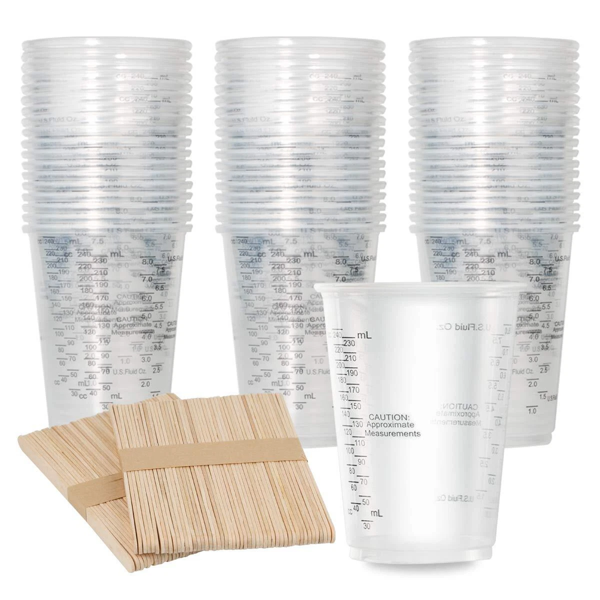 100 Pcs 8oz Disposable Plastic Measuring Cups Graduated Mixing Cups for Epoxy