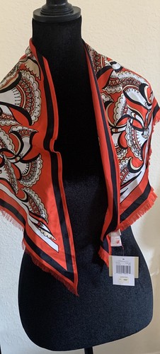 Echo Triangular Scarf Silk Fringed paisley Red Black White Nordstrom NWT - Picture 4 of 13