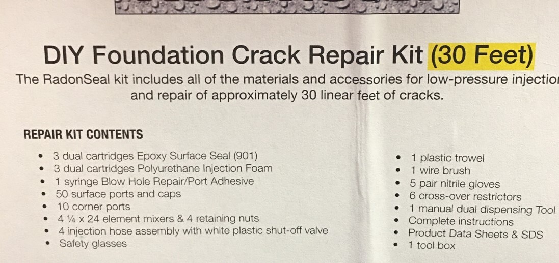 RadonSeal PRO Foundation Crack Repair Kit (30ft) Expanding Foam