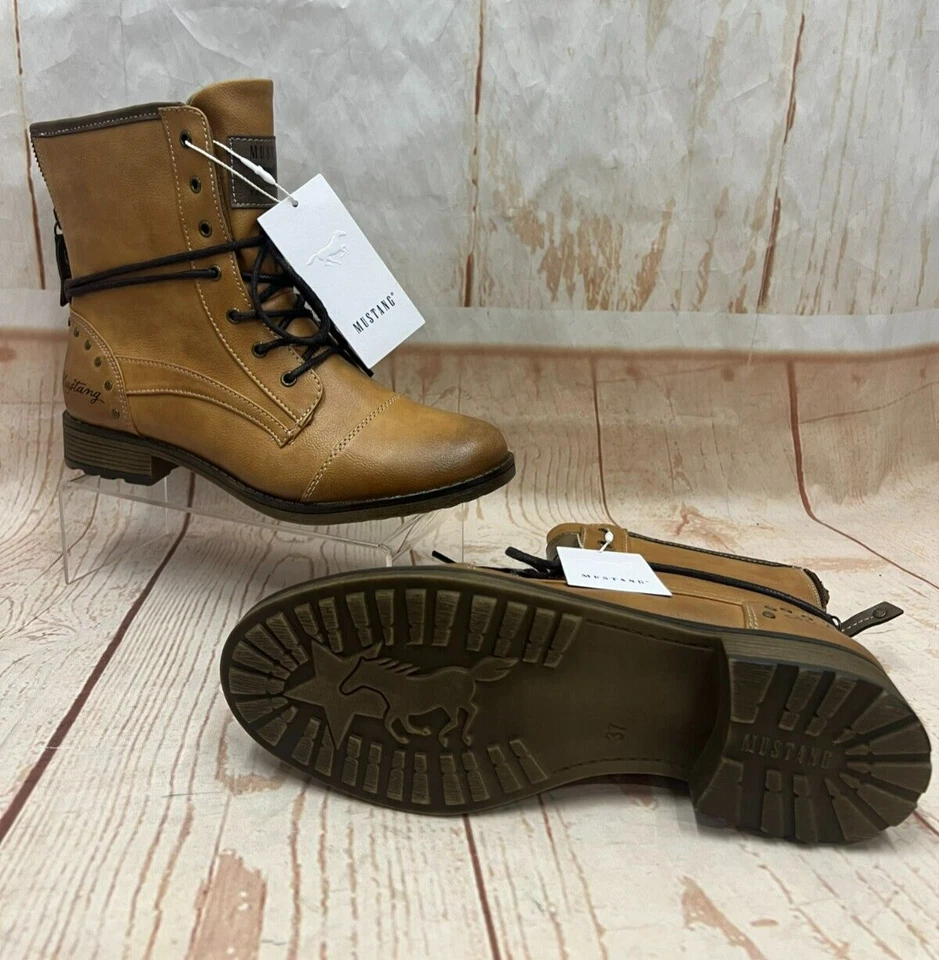 MUSTANG Lace Up Synthetic (Faux Leather) Women's Boot, Size UK 4 EU 37 Tan Brown - Image 4 of 4