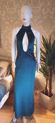 PRETTYLITTLETHING Emerald Green Glitter Velvet Halterneck Cut Out Maxi Dress  [10 | eBay UK