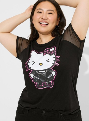Camisa Torrid Hello Kitty Manga Malla Negra Nueva Con Etiquetas Nueva 3X - Imagen 2 de 9