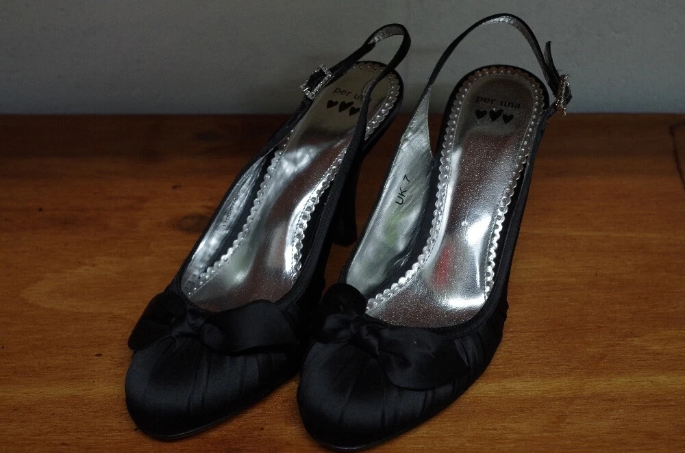 Black satin slingback sales evening shoes