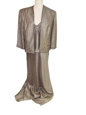 gold mother of the bride dresses david's bridal Davids 16 Mocha Beaded Long Dress Jacket Shimmer Corset Back