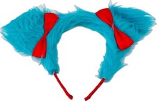 Women Kid Girl Book Week Blue Fluffy Fur Cat Ear Red Bow Party Hair head band