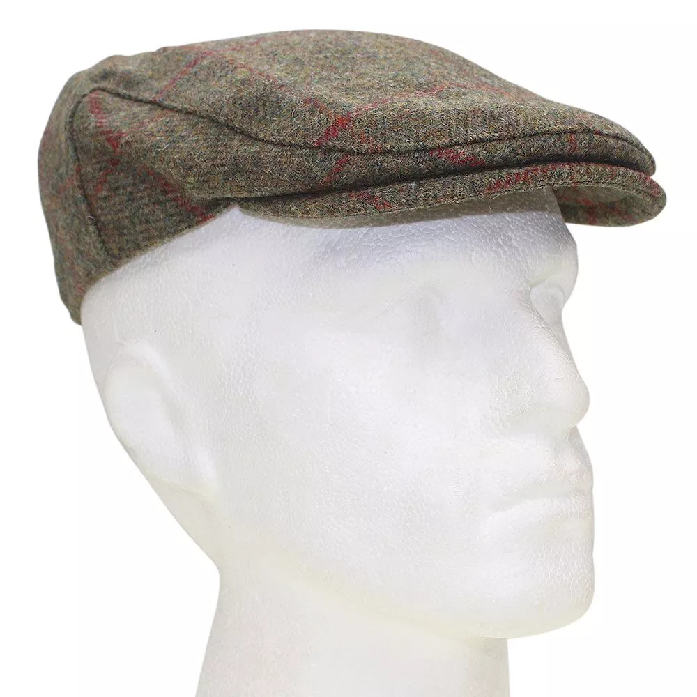Heather Chapman British Tweed Flat Cap Brown Red Overcheck