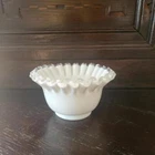 Vintage Fenton Milk Glass Silver Crest Crimped Rim Deep Dessert Bowl Dish