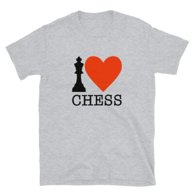 I LOVE CHESS SHORT-SLEEVE UNISEX T-SHIRT MASTER GAME CLUB PLAYER CHECKMATE NEW