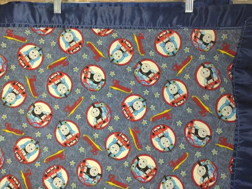 Handmade Quilted Thomas The Train Blanket Double Sided With Blue Satin Edges - Picture 2 of 8