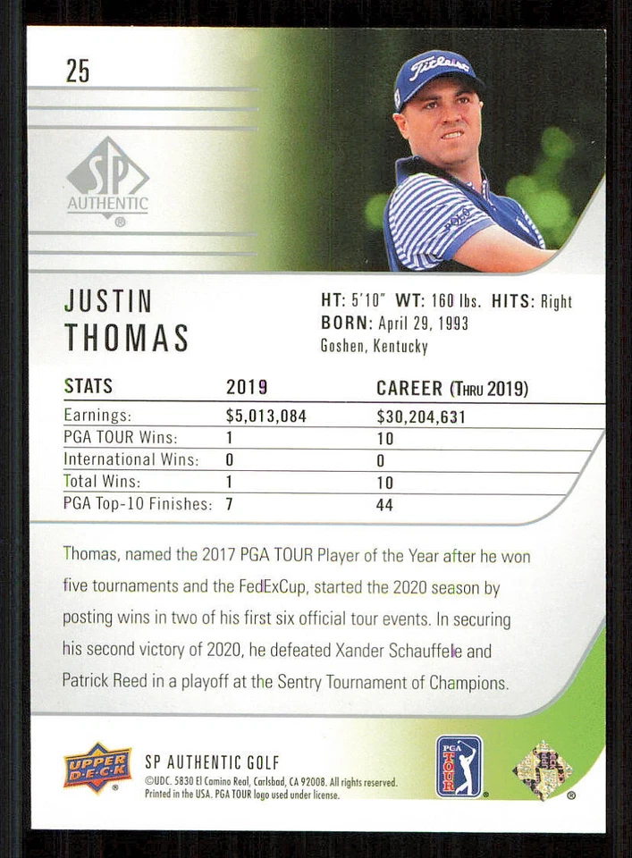 2021 SP Authentic #25 Justin Thomas RC - Image 2 of 2