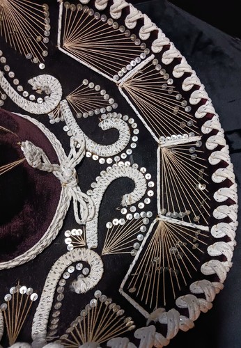 Pigalle Mexican Sombrero Mariachi Hat XXXXX Black White Silver Sequins - Picture 5 of 16