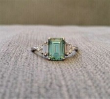 3.50 Ct Green Emerald Cut CZ Women's Wedding Ring In Solid 925 Sterling Silver