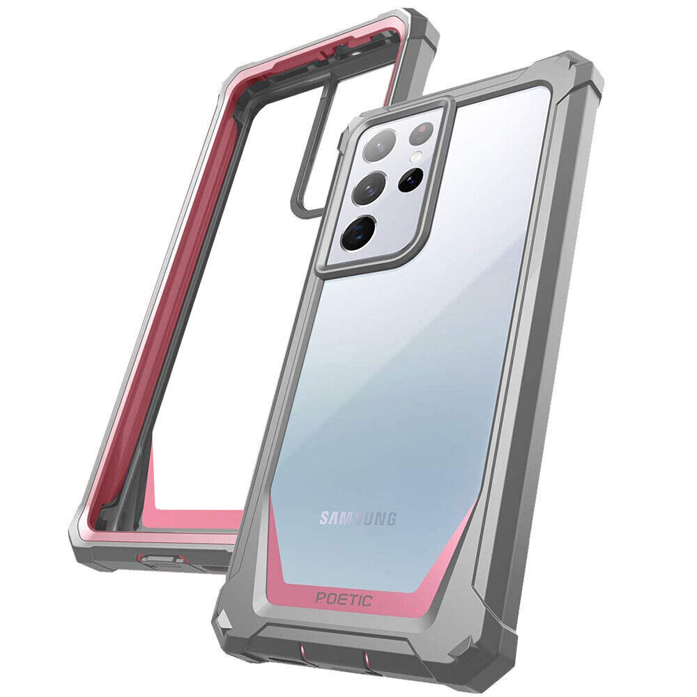 For Galaxy S21 Ultra 5G Case Clear Back Shockproof Cover 360 Full Coverage Pink