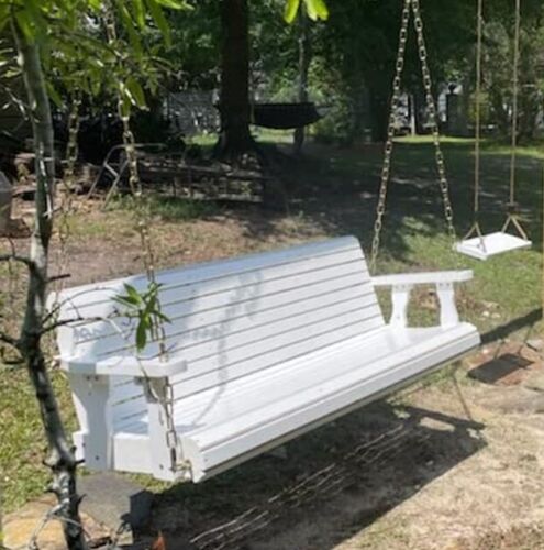 5 ft Wooden Porch Swing Bench Outdoor Patio Garden Hanging White Wood Seat