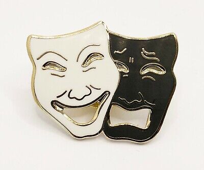 Black & White Comedy & Tragedy Theatre Masks Lapel Badge Brooch Mens Tie Pin
