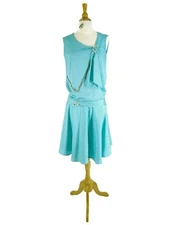 20s style flapper dress in aqua blue home sewn from authentic 1920s pattern - sm